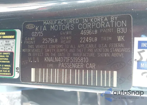 2015 Kia Cadenza Premium z USA, uszkodzony, nr VIN KNALN4D71F5195810